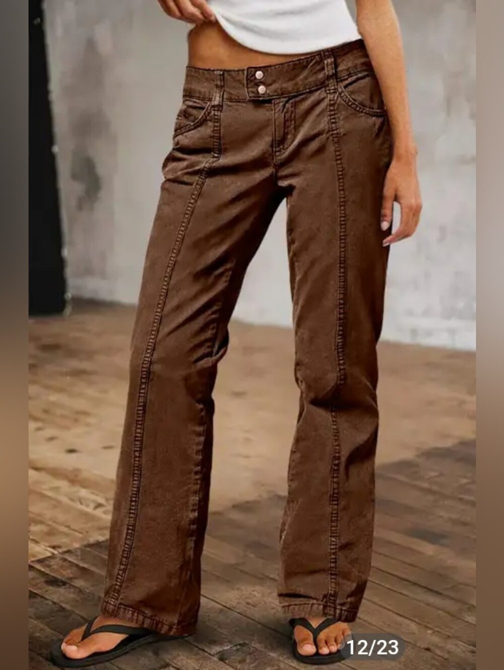 Flamingals Solid Front Brown Straight-Leg Pants NWT Women's XL